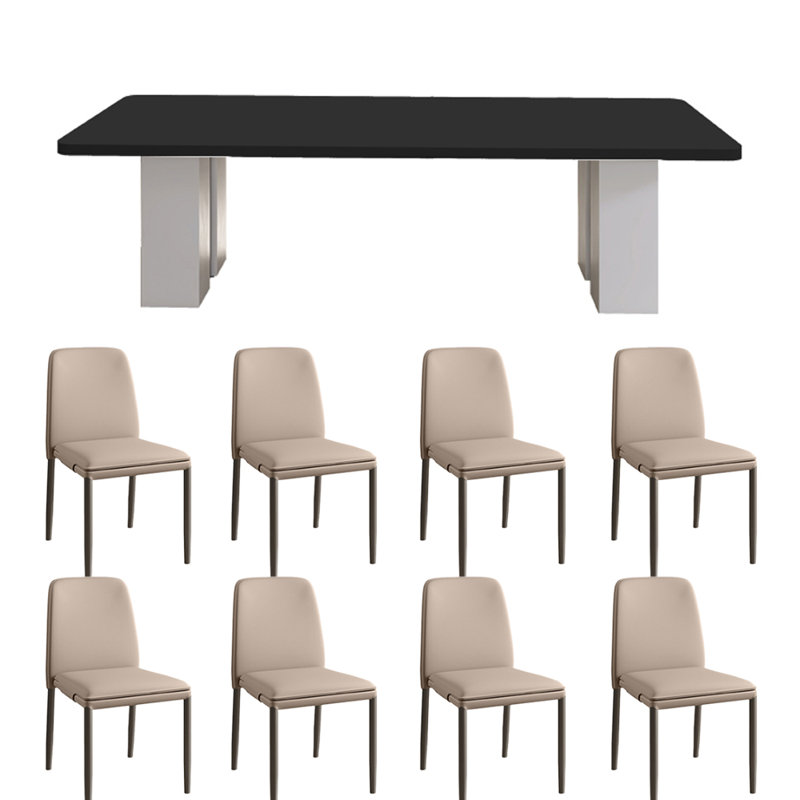 Modern minimalist black dining table sets, 29.5"H x 78.7"L x 31.5"W