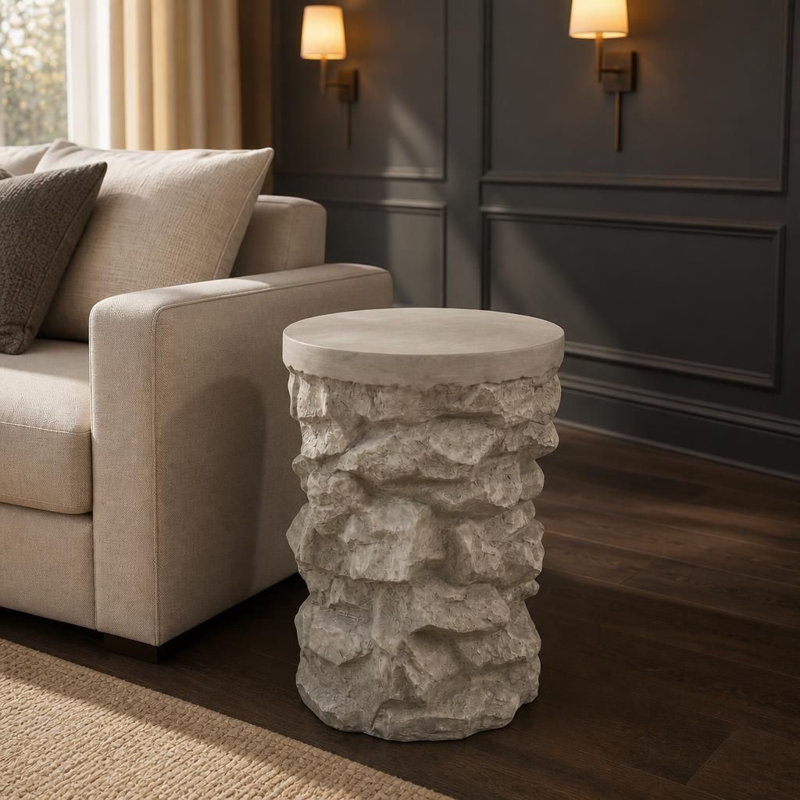 Table d'appoint pré-assemblée en faux pierre MGO, table d'appoint rustique d'intérieur et d'extérieur à capacité de poids élevée, tabouret décoratif résistant aux intempéries pour patio, salon, entrée, balcon, jardin, coin de chevet