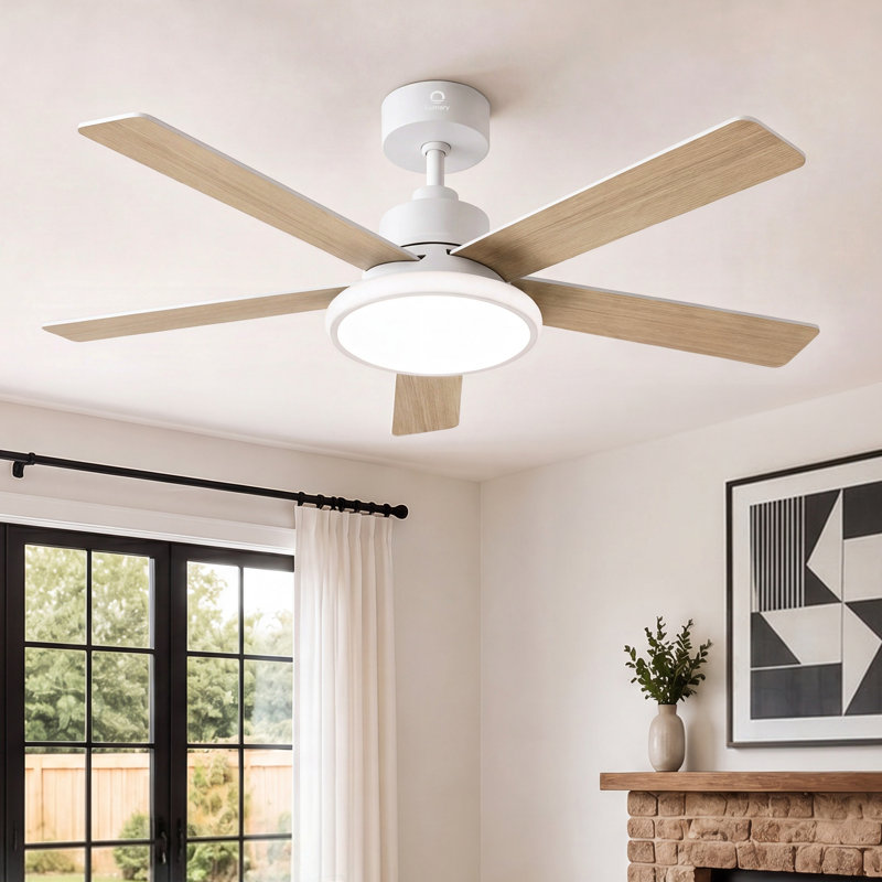 Ventilateur de plafond intelligent 52 po avec lumière Lumary, ventilateur de profil bas Bluetooth WiFi avec Alexa / Google / App, RVBI et intensité variable et réglage des couleurs, support pour tige verticale de 5 po / 10 po (blanc)