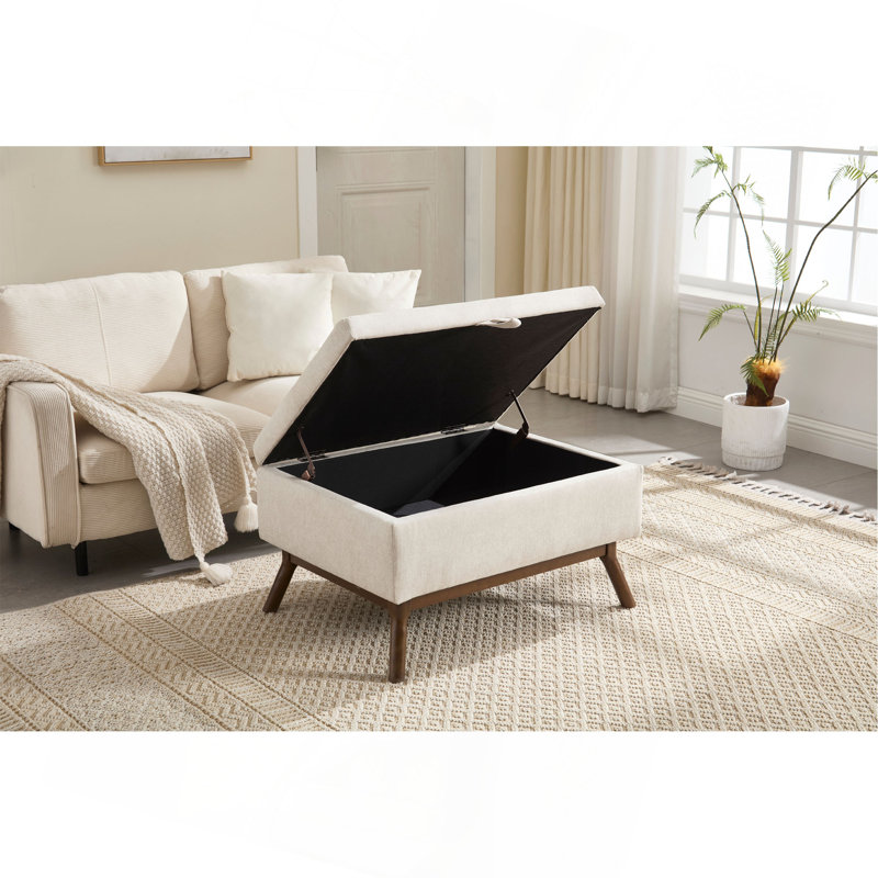 Banc de rangement Mid-Century, Lin beige