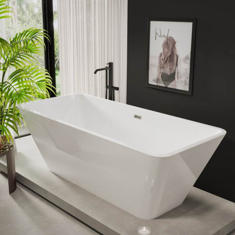 Acrylic Bathtub,Square,Chrome Drain, Linear Design Overflow, Easy to Install,Cupc Certified