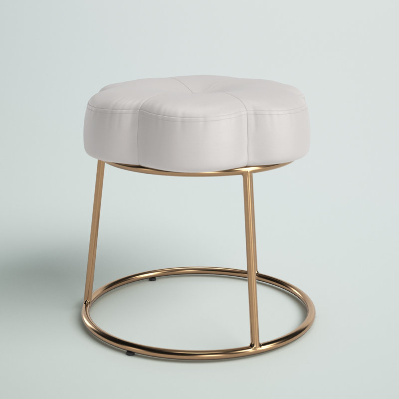 Bonview Flower Upholstered Velvet Metal Accent Stool, White