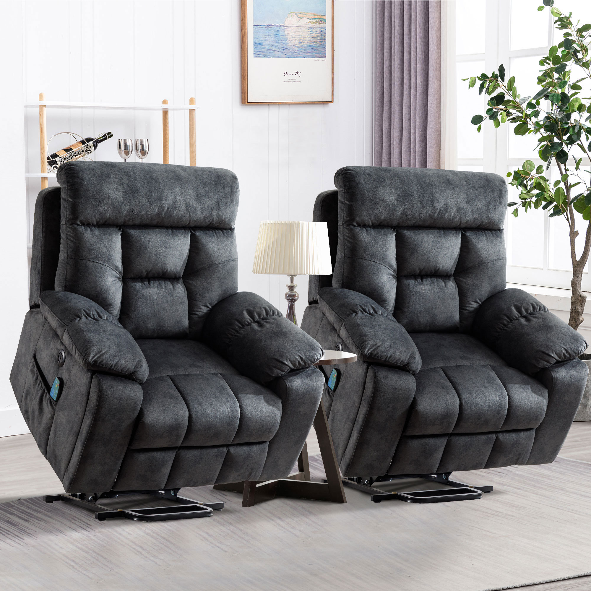 41'' Oversized Power Lift Chair - Heated Massage Electric Recliner with Super Soft Padding (Set of 2) Red Barrel Studio Body Fabric: Gray