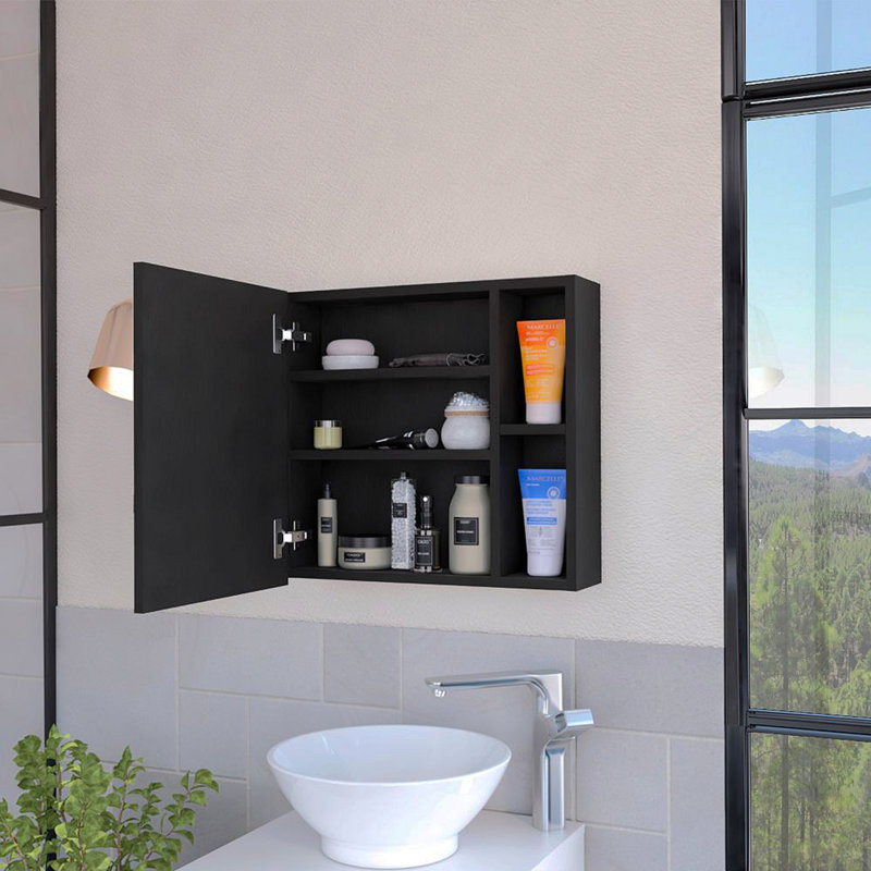 Armoire à pharmacie à 2 tablettes avec miroir Wengue noir Myrick, Noir