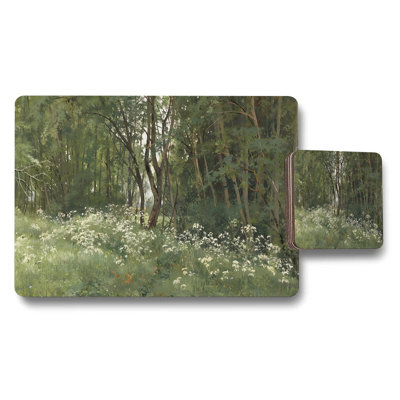 Forest Meadow Placemat And Coaster Set With White Wildflowers