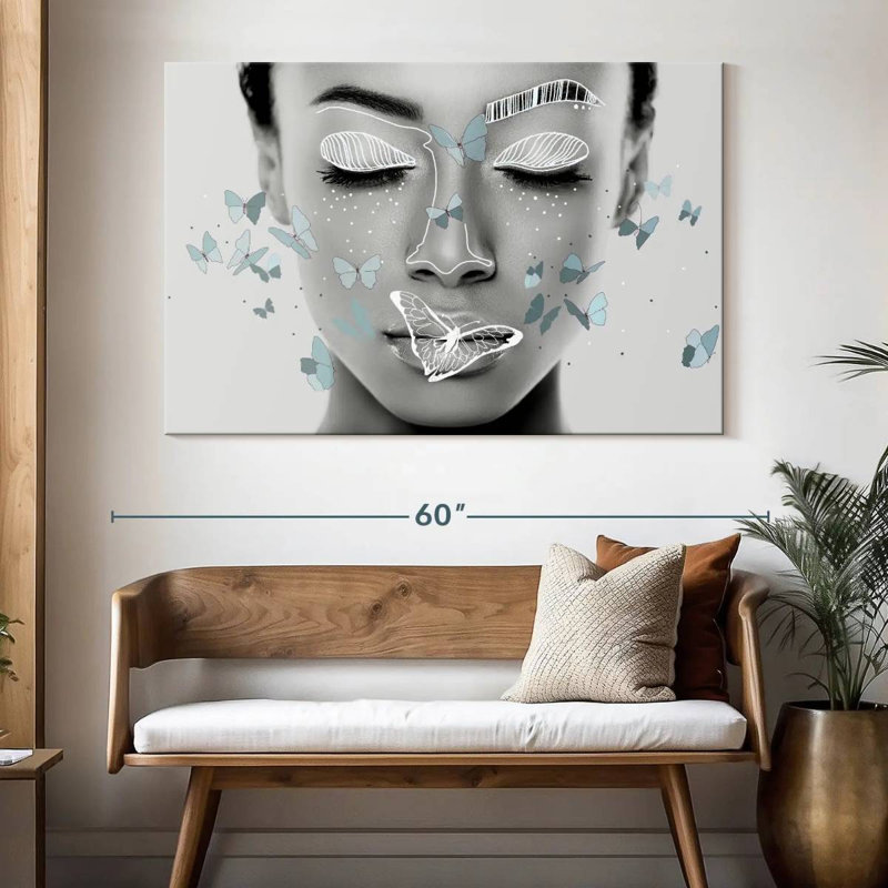 Beauté avec papillons, H 34 po x l 51 po