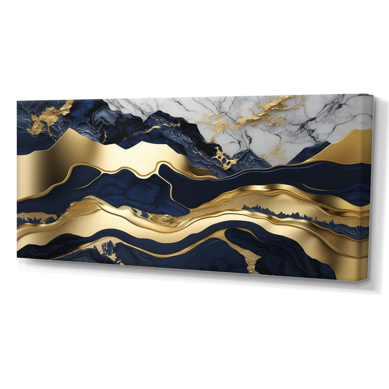 Rehoboth bleu et or captivant l'abstraction de marbre I, Toile tendue, No Frame, H 28 po x l 60 po