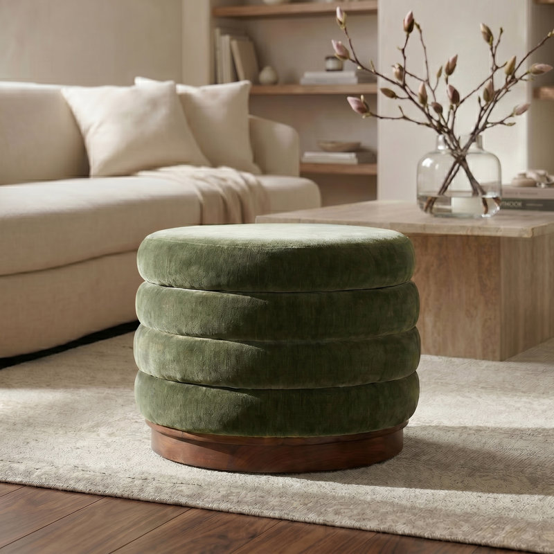 Lavenia Velvet Storage Ottoman, Green