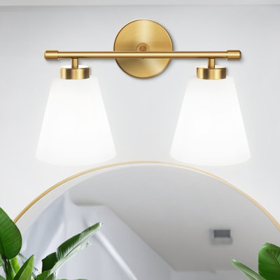 Éclairage pour salle de bain 2 lumières en verre transparent doré