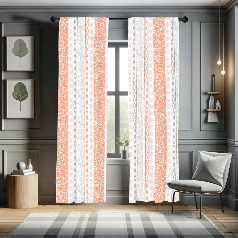 Dakota Fields Rose Curtains, Art Classical Victorian Motifs, Salmon White, 28" W x 63" L