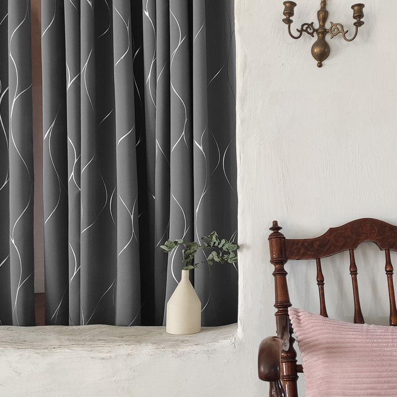 Seligman Wave Foil Printed Room Darkening Thermal Curtains, Width 132 x Drop 160 cm, Light Grey