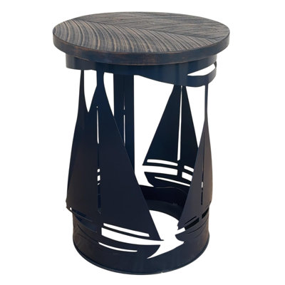 Navy/Rough Stain Cylinder Sailboat End Table
