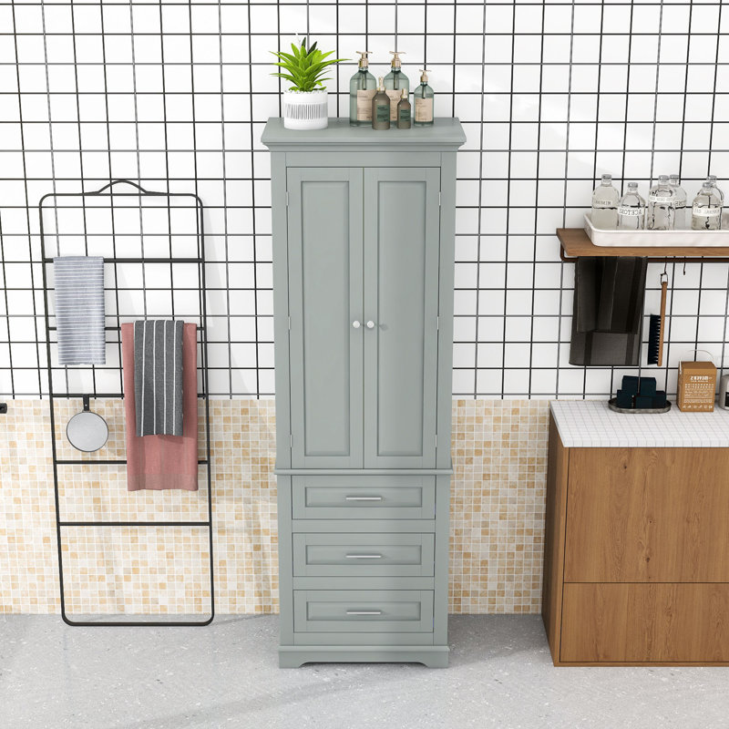 Wood Bathroom Cabinet with Three Drawers, Gray