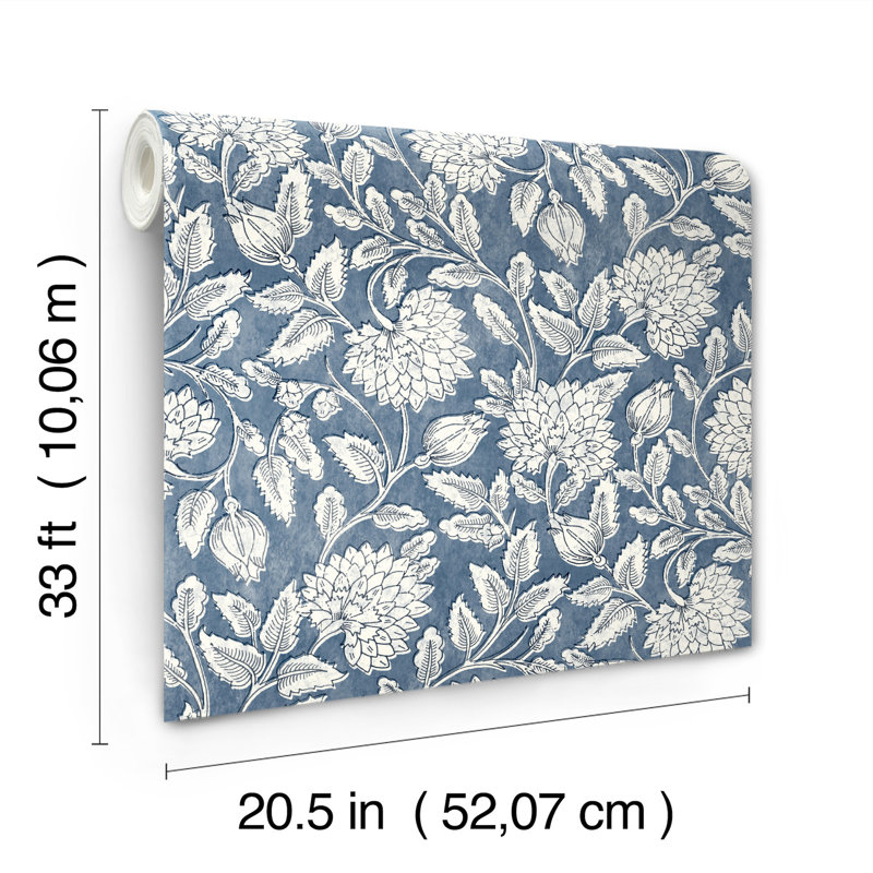Papier peint Tabitha Traditional Jacobean Trail - largeur 20,5 po - longueur 33 pi = 56 pi2, Marine