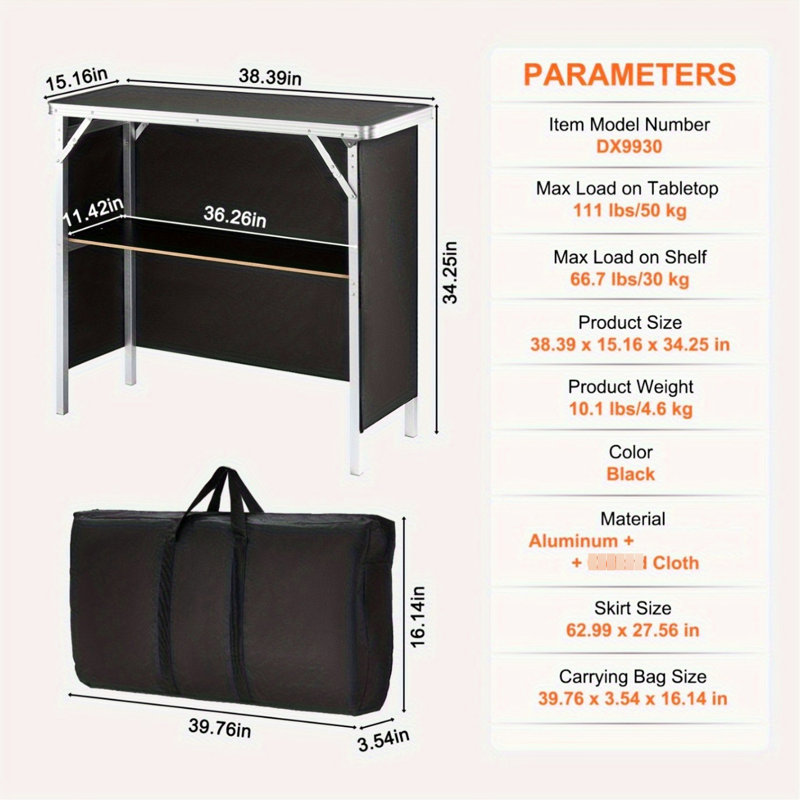 Présentoir léger avec agencement structurel intelligent et tissu pour la table de bar pliante et pédagogique pour événements familiaux 38,49 po de stabilité en profondeur sur différentes surfaces