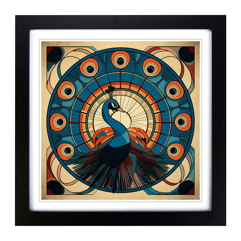 Peacock Constructivism No.5 - Framed Print, Black
