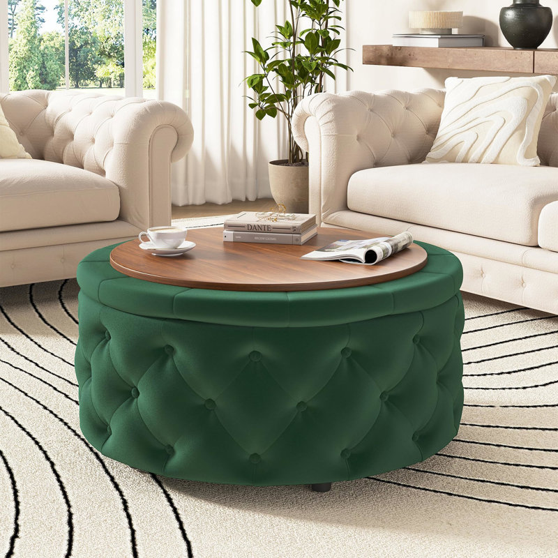Repose-pieds rond avec rangement de 30 pouces, grande table basse circulaire avec plateau de rangement, repose-pieds moderne avec couvercle amovible