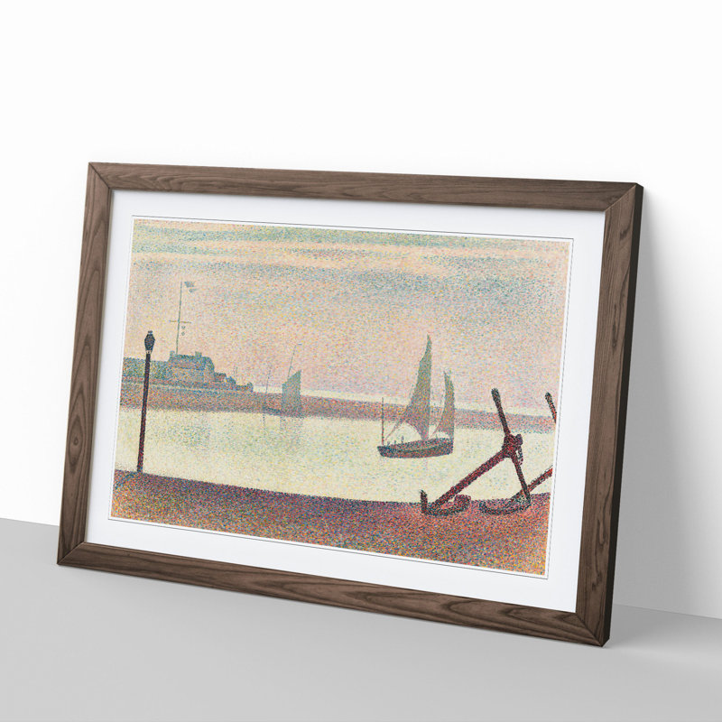 The Channel at Graveline Vol.2 by Georges Seurat - Picture Frame Painting on MDF, 36cm H x 48cm W x 2cm D, Walnut Framed