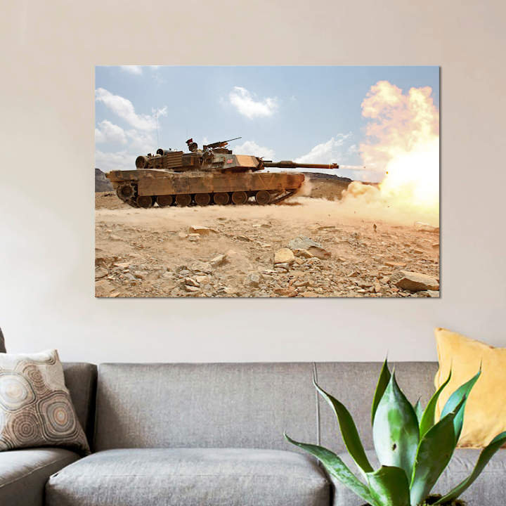 « marines bombardement through a live fire range using m1a1 abrams tanks ii », reproduction de photo sur toile, Toile tendue