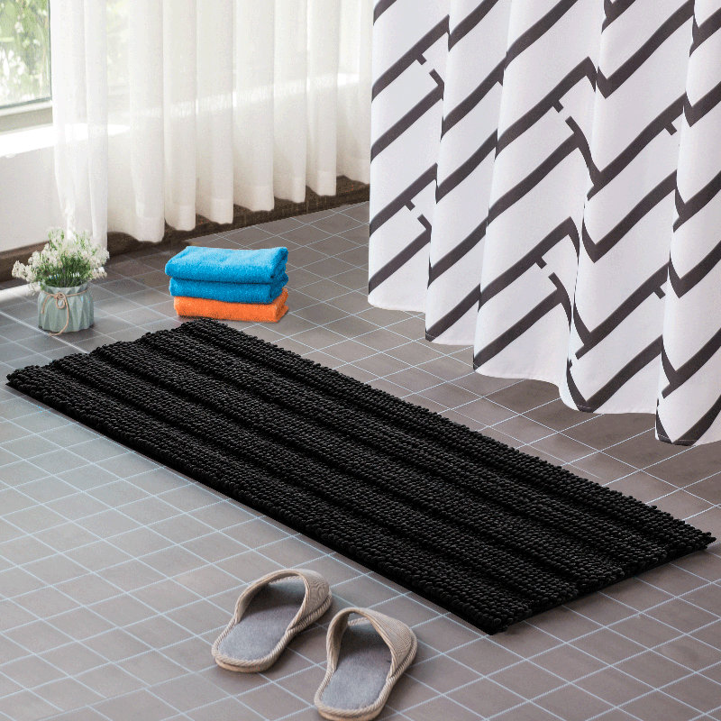 Chenault Soft Chenille Bathroom Rug, Black, 24" W x 60" L