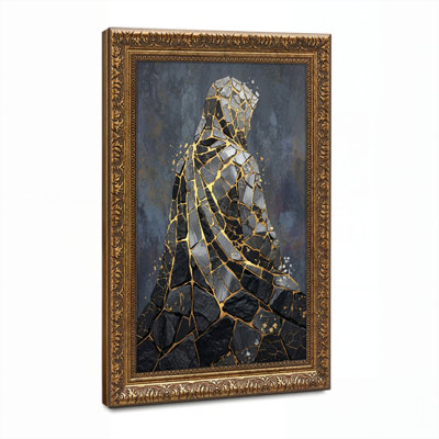 Art mural en toile noyer doré encadré pour le salon, la chambre à coucher, le bureau ou le vestibule - décoration murale décorative avec art mosaïque