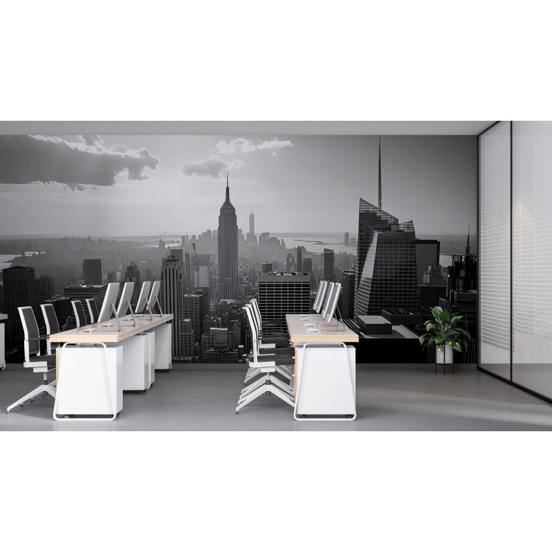 Papier peint NYC Skyline - Papier peint noir et blanc Empire State, décor moderne de bureau Vn884 (Peel-N-Stick) VN884
