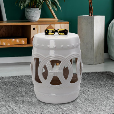 Tabouret de jardin blanc en céramique 14 po x 17 po - multifonctionnel pour l'extérieur et l'intérieur