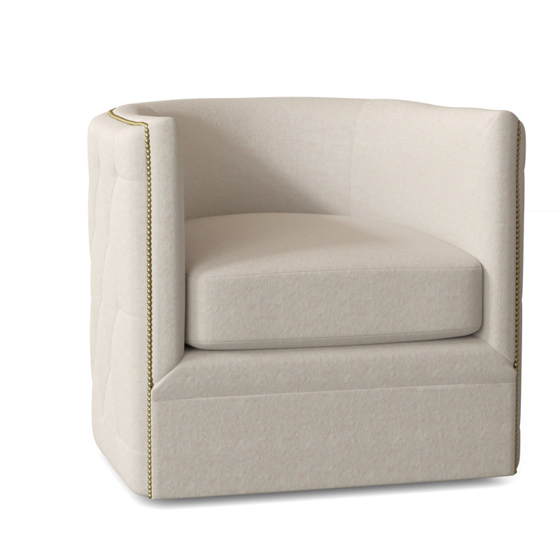 Palazzo 31.5" Wide Tufted Top Grain Leather Swivel Down Cushion Barrel Chair, Bright Brass, 361-012