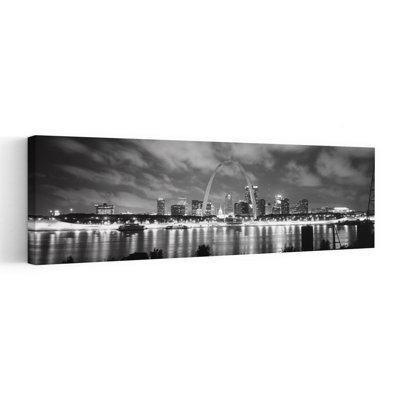 Skyline at night Gateway Arch Mississippi River St. Louis Missouri USA 1 Piece Wrapped Canvas Panoramic Wall Art
