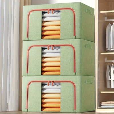 Boîte de rangement à cadre en acier, boîte de rangement en tissu pour boîte de rangement pour courtepointe, très grand sac de rangement en tissu pour garde-robe avec fenêtre transparente, fermetures à glissière robustes (lot de 3)
