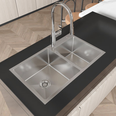 32"X19"X10" Double Basin Sink, S304 Stainless, Water- Satin Finish, Easy Setup Process Sink For Kitchen, Stainless Steel Satin, Effortless Kitchen