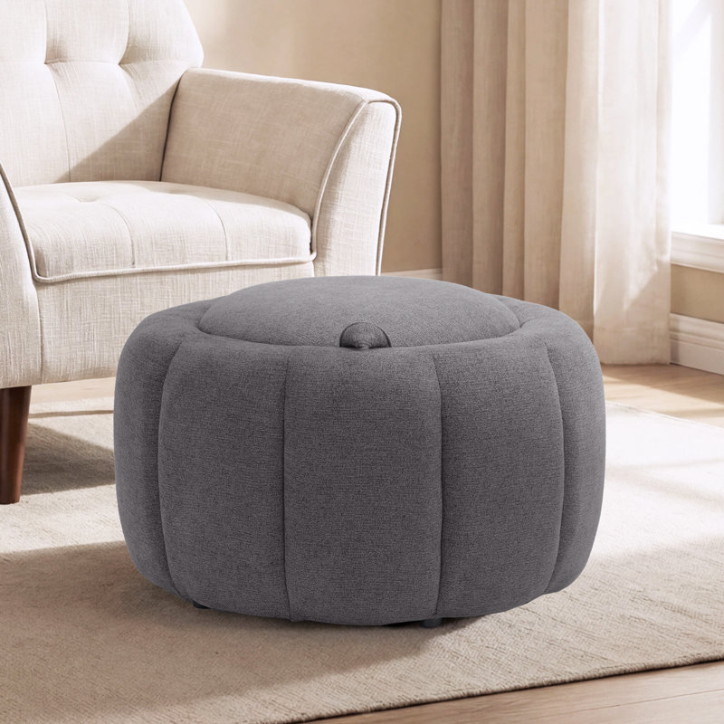 27.5'' Upholstered Round Storage Ottoman,  Chenille - Dark Gray