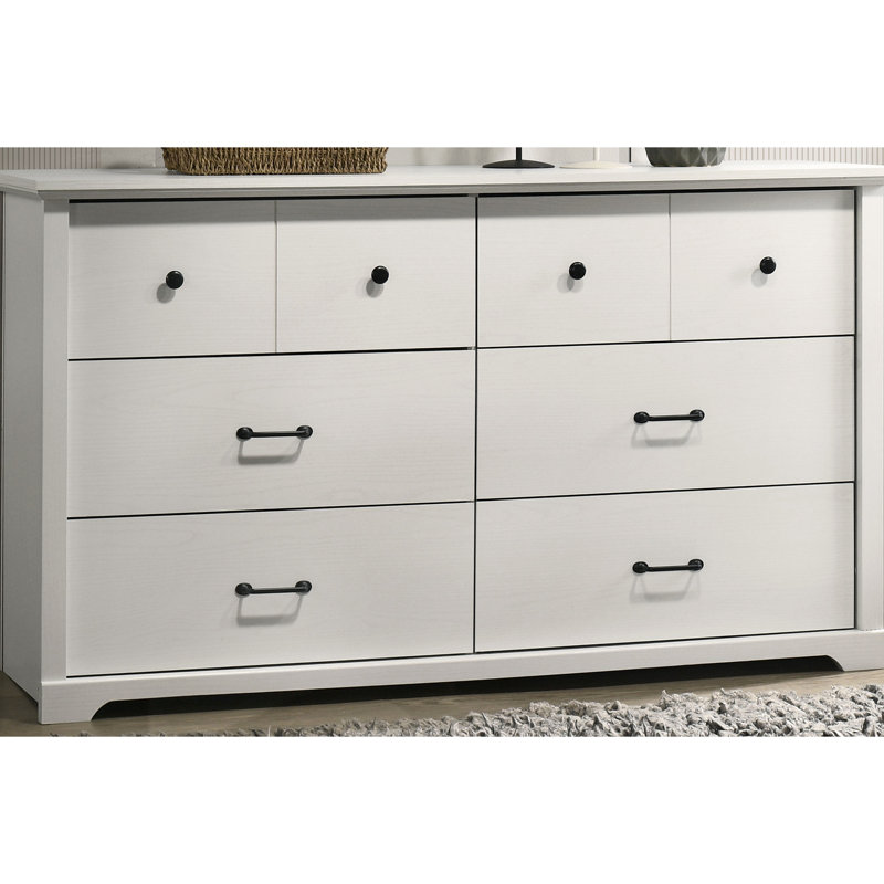 Commode 6 tiroirs avec poignées noires Elara, Blanc