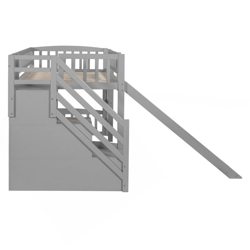 Lit mezzanine avec deux tiroirs et glissière, Gris