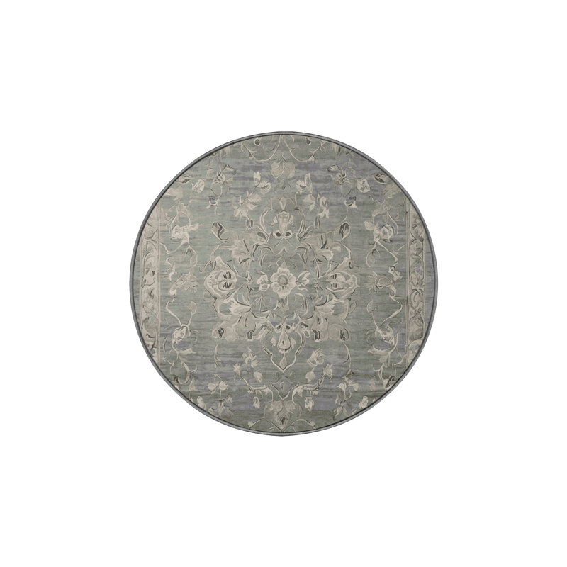 Machine Washable Gray Area Rug, Round 6'