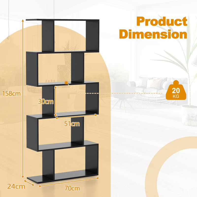 Monadono Geometric Bookcase, 62.2" H x 27.6" W  x 9.4" D