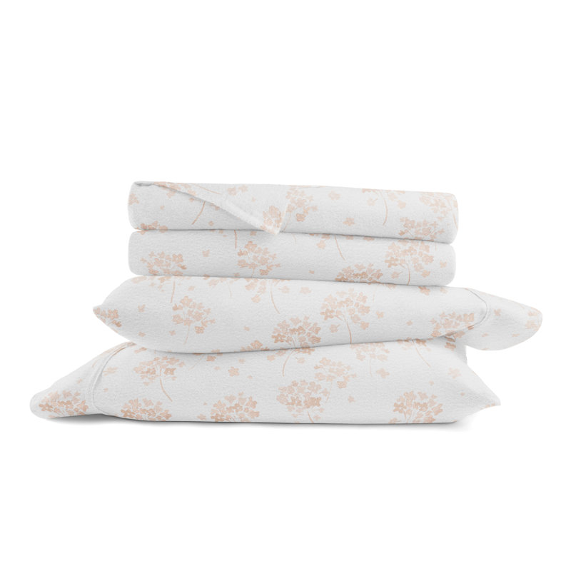 Varkala Riesel Cozy Cotton Flannel Sheet Set - Rose Bunch, Queen Sheet Set, Pink/Flower Bunch