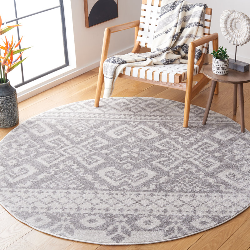 Tapis beige et argent de style sud-ouest Wynn, Rond 8 pi