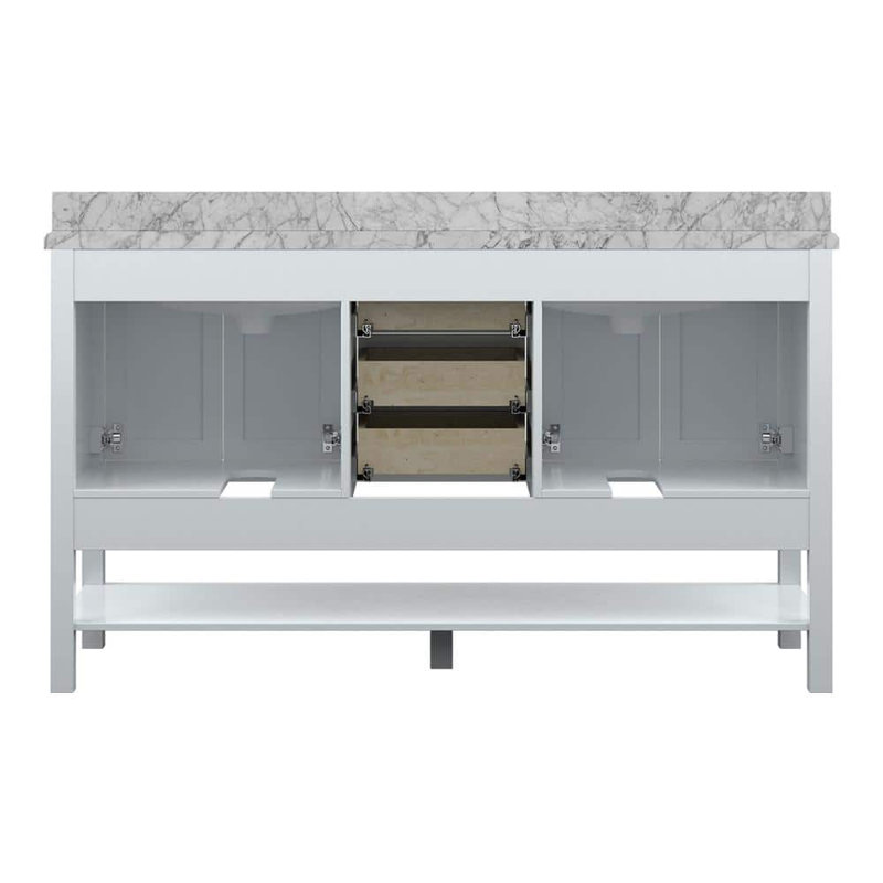 Meuble-lavabo double 61 po avec plateau en marbre Maximas, Blanc / Blanc