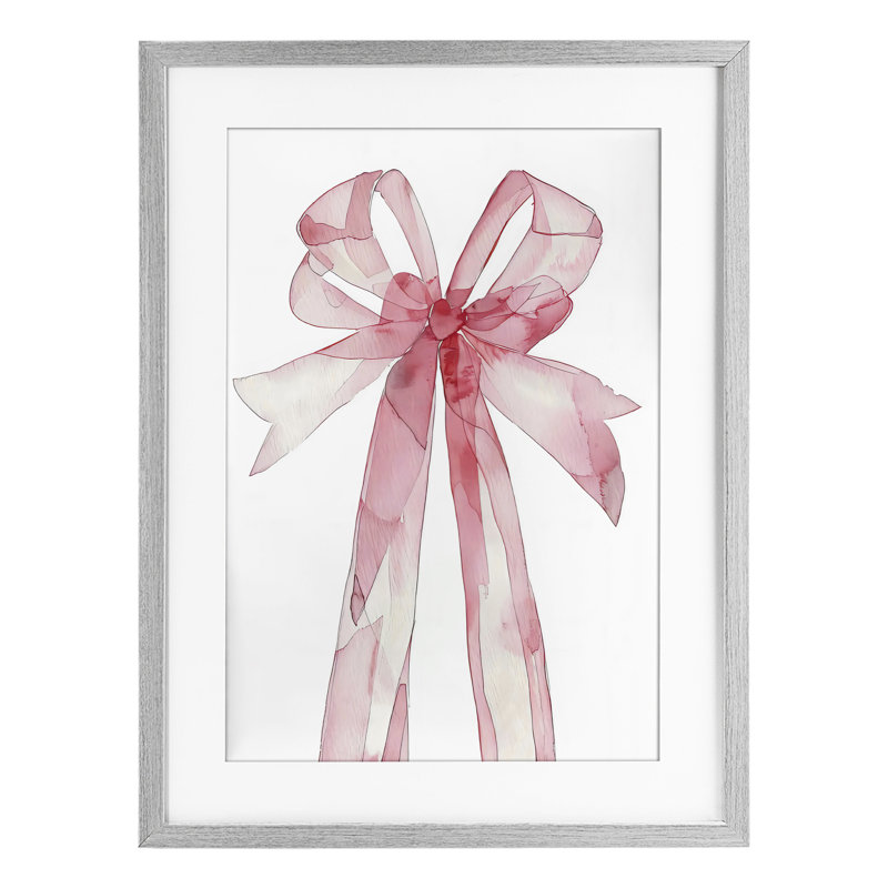 «Coquette Pink Bow Illustration», reproduction encadrée sous verre, design par LSR Design Studio, Gris, H 23 po x l 17 po