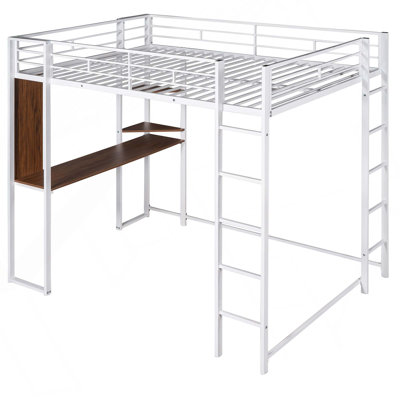 Metal Loft Bed With 2 Shelves And 1 Desk