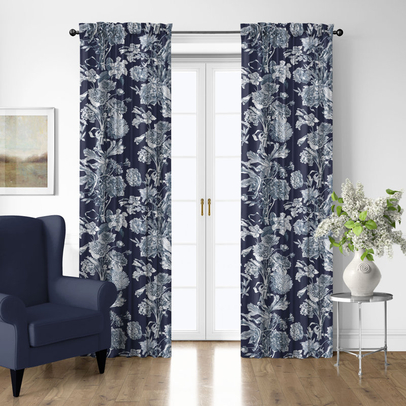 Ensemble de 2 rideaux en coton indigo Alexandria, L 50 po x L 60 po