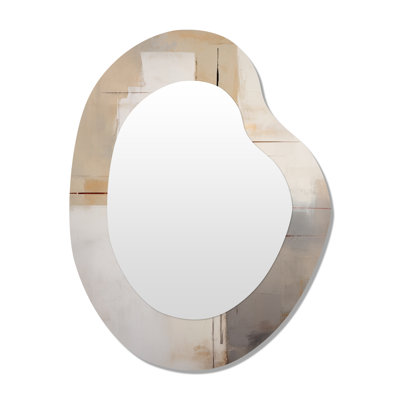 Dipietro Deconstructed Orange Gray - Abstract Collages Asymmetrical Large Mirror, Modern Irregular Shape Unique Wall Mirror Decor, Printed Metal Art