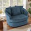Ultra Plush Faux Rabbit Fur Oversized Swivel Barrel Chair with Three Pillows-277846306