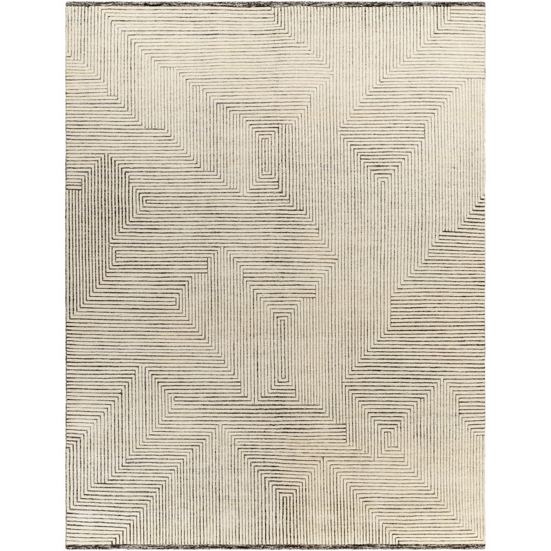 Tunus Hand Knotted Wool Area Rug in Cream, Rectangle 10' x 14'