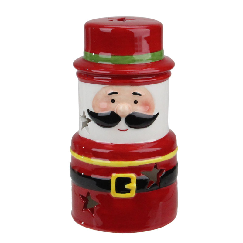 Bougeoir de Noël 5,5 po en céramique rouge Santa Gnome