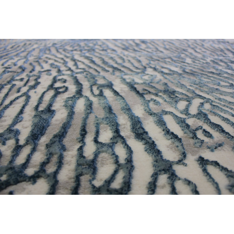 Tapis / tapis doux, doux, confortable, abstrait, bleu marine, ivoire, Rectangle de 5 pi x 8 pi