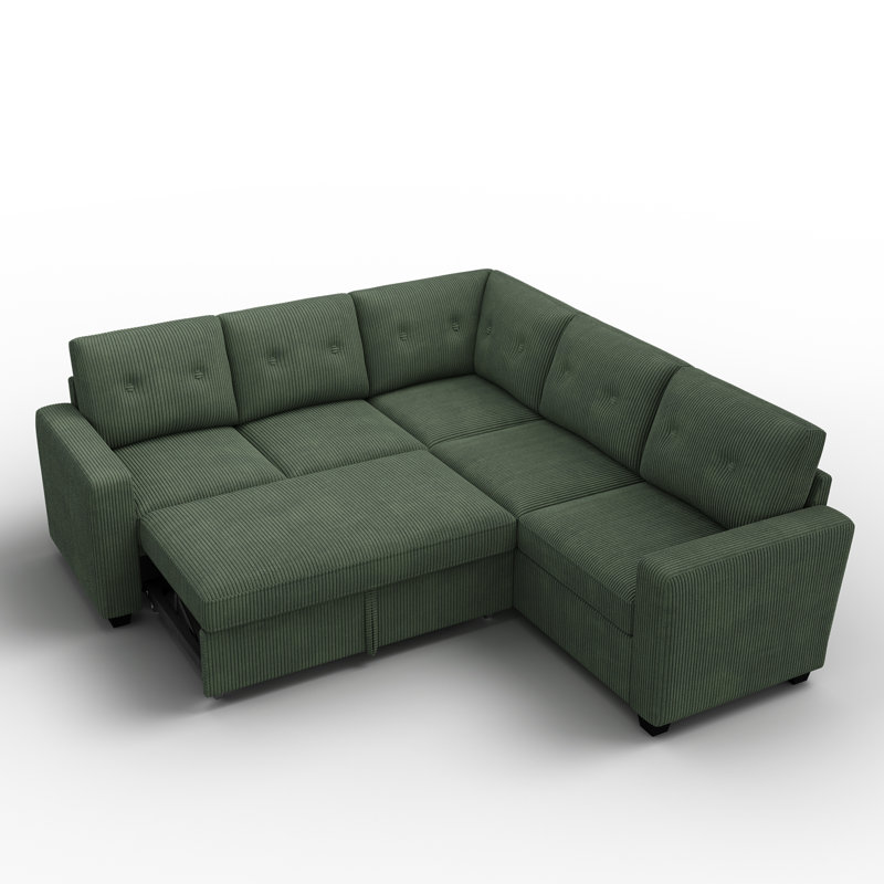 Canapé-lit modulaire en velours côtelé Abramson, Velours côtelé vert