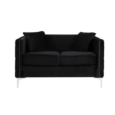 Causeuse en velours noir 53 po avec 2 coussins Bayberry