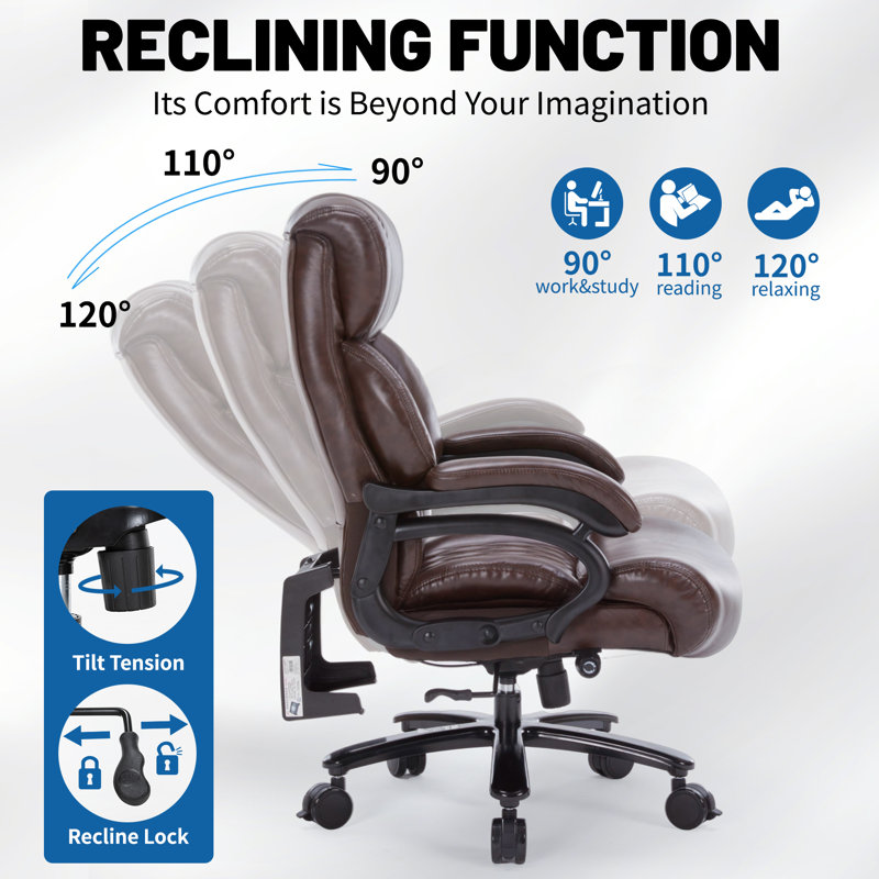 800LBS Large Heavy Duty Office Chair With Massage Footrest, Big And Tall Office Chair With Adjustable Lumbar Support, PU Leather Executive Chair With Extra Wide Seat